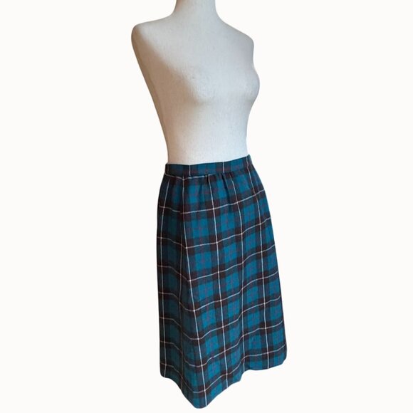 Vtg Pendleton Wool Tartan Teal Plaid Skirt USA Womens vintage size 10 - Picture 6 of 7